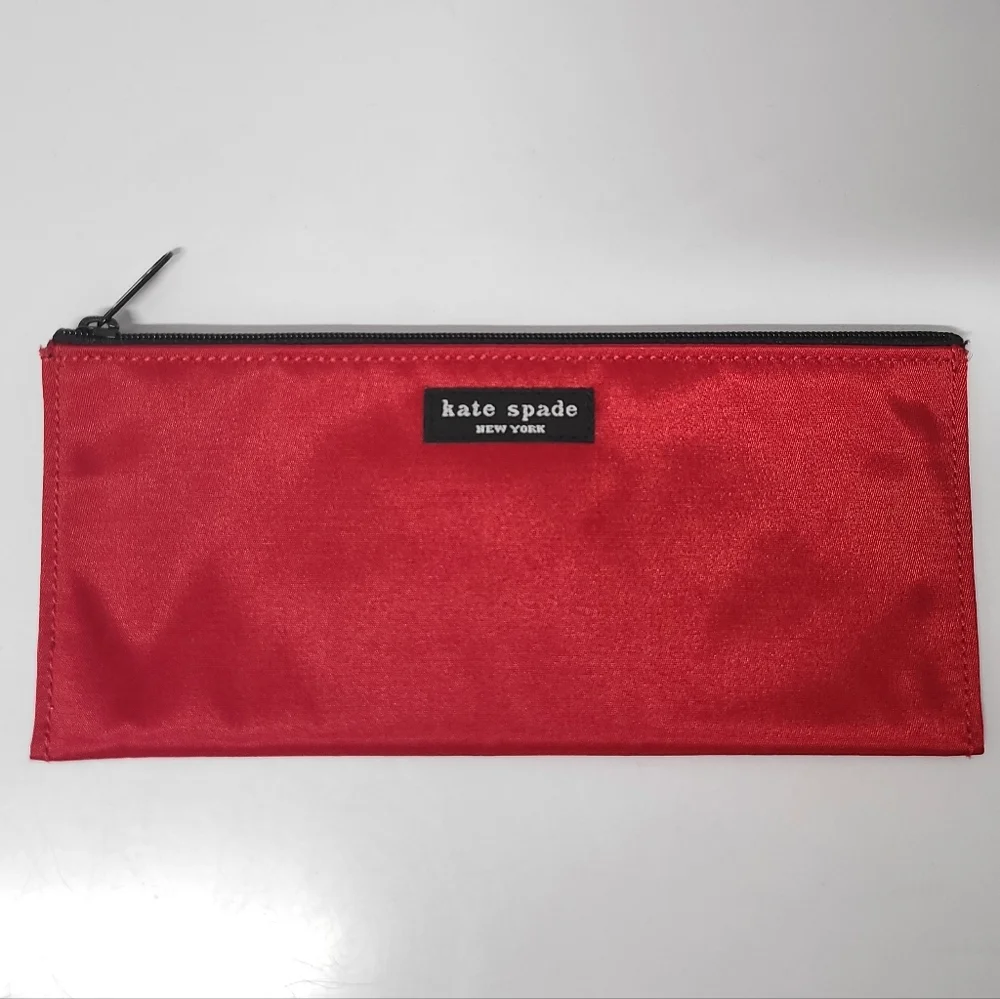 Kate Spade NY Red Vinyl Accessory Pouch & Black Pebbled Leather Card Case Set